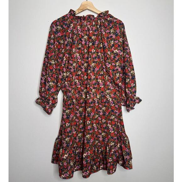 Shop The Mint Floral Ruffle Sleeve Mini Dress Gold Combo Multicolor Size XL - Picture 7 of 7